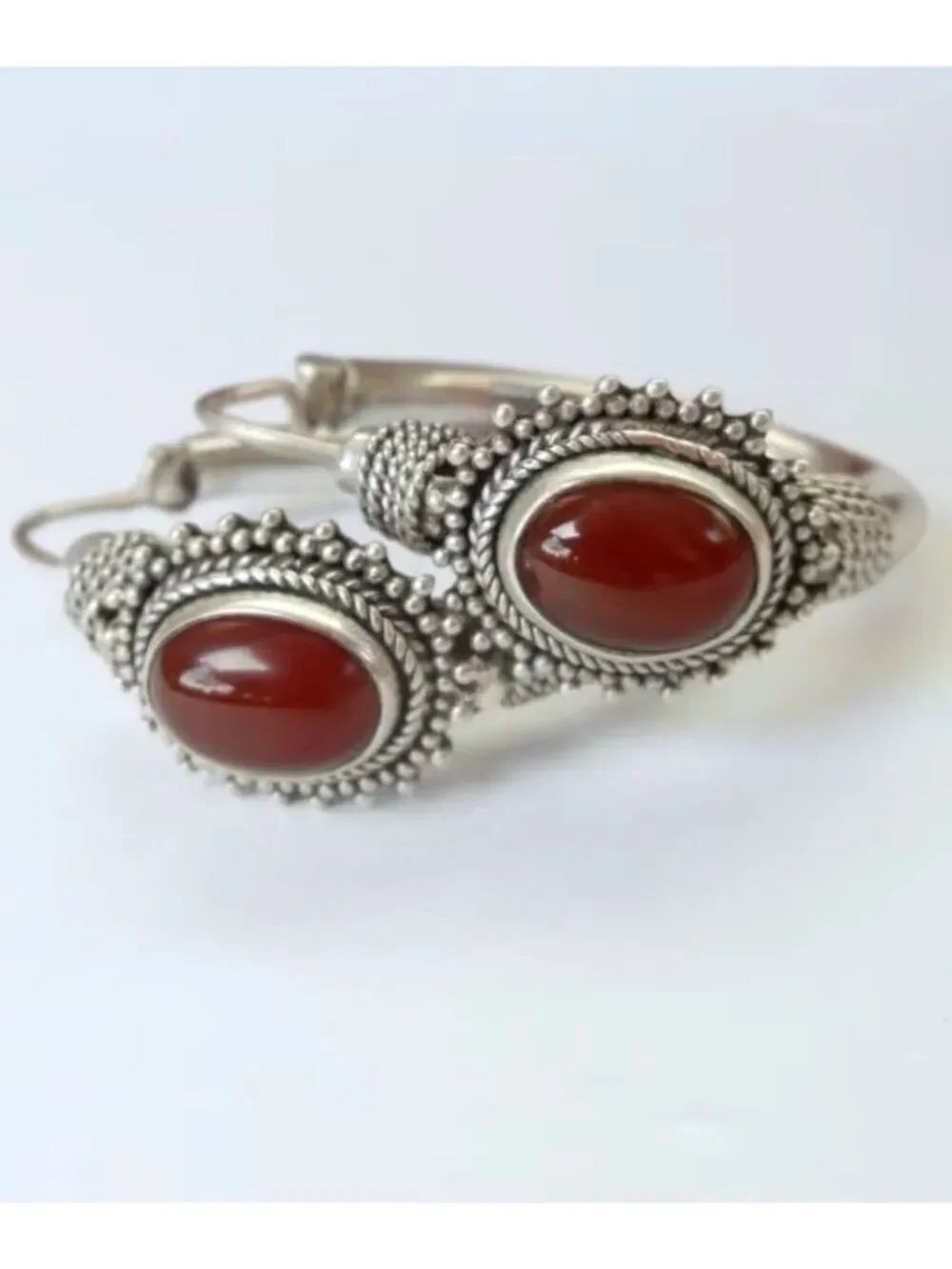 NWT Silver Plated Faux Carnelian Hoop Earrings Boho